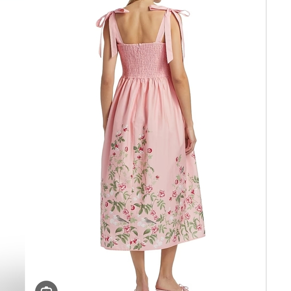 Joie Pink Floral Stretch Cotton Midi-Dress Size XL - Picture 2 of 5